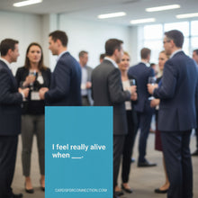 Load image into Gallery viewer, Blurred image of people socializing in a professional setting with a blue text box.