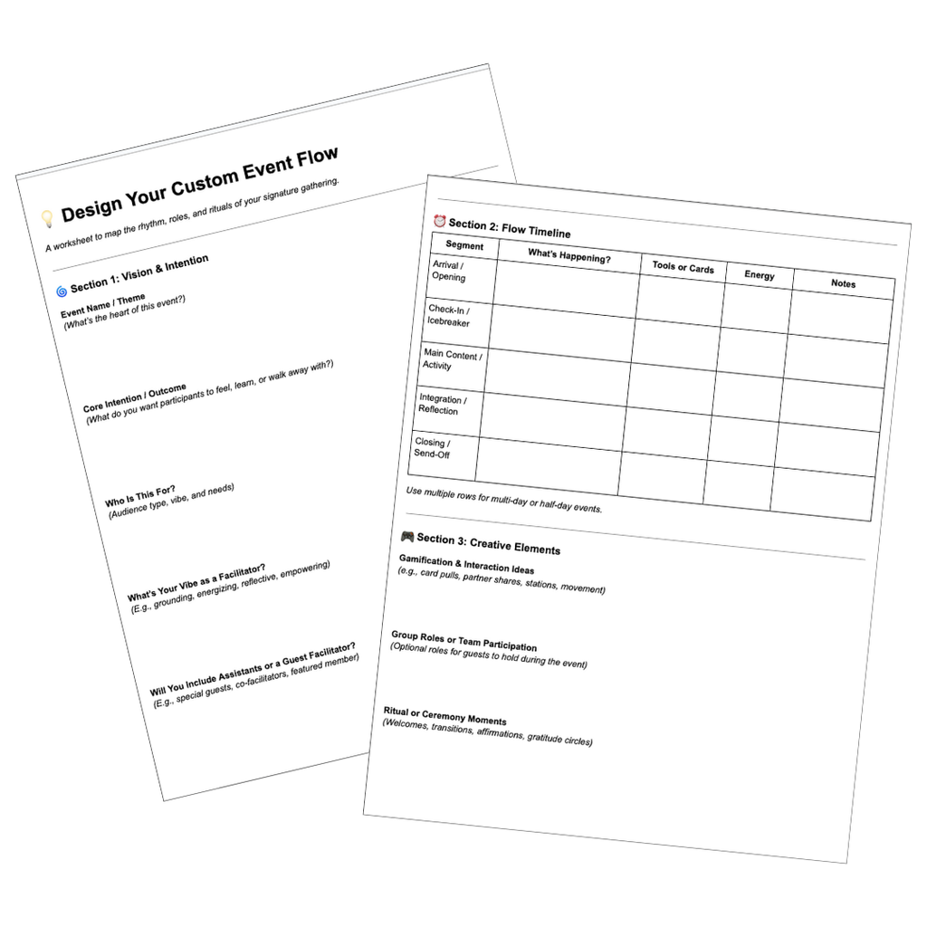 Cards for Facilitators Digital Deck Printable Game to elevate your events. Design your custom event flow PDF.