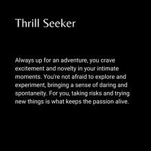 Load image into Gallery viewer, Come Closer Intimacy deck for Couples Five Categories Thrill Seeker. Up for adventure, explore and take risks. Keep the passion alive.