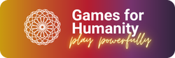 Logo of Games for Humanity with a circular design on an orange and purple gradient background