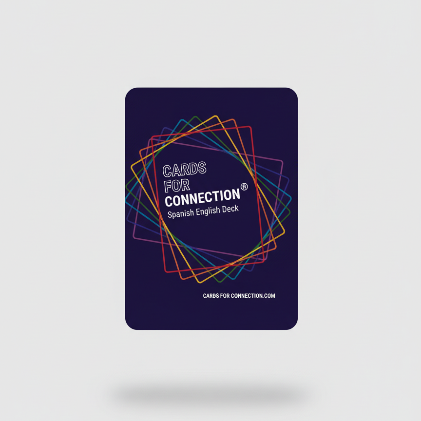 Spanish English Cards for Connection deck floating in a white studio space