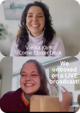 Load image into Gallery viewer, Erin and Vielka on a video call to live broadcast unboxing her new deck. Custom Card Decks | Cards for Connection | Games for Humanity