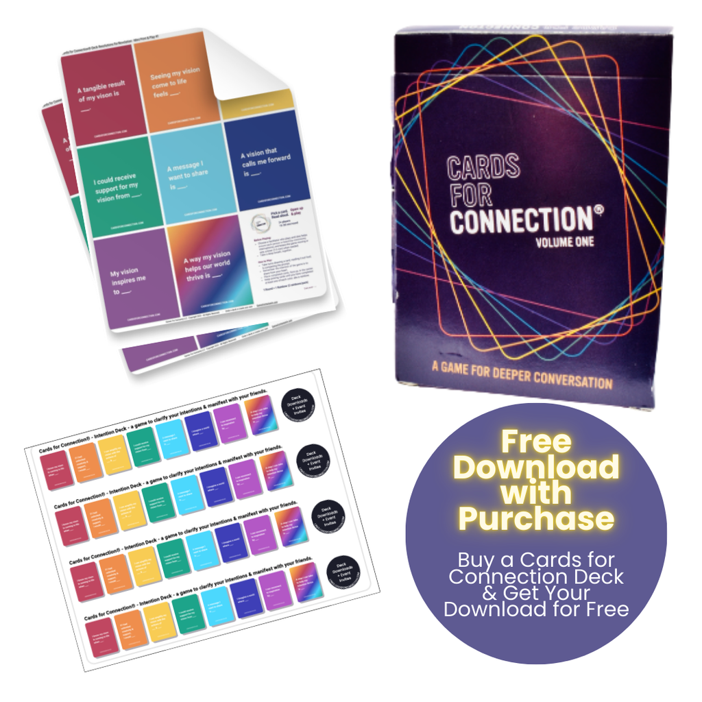 free download of the expansion pack and the bookmarks when you purchase the cards for connection deck. images of each product and a call out graphic.
