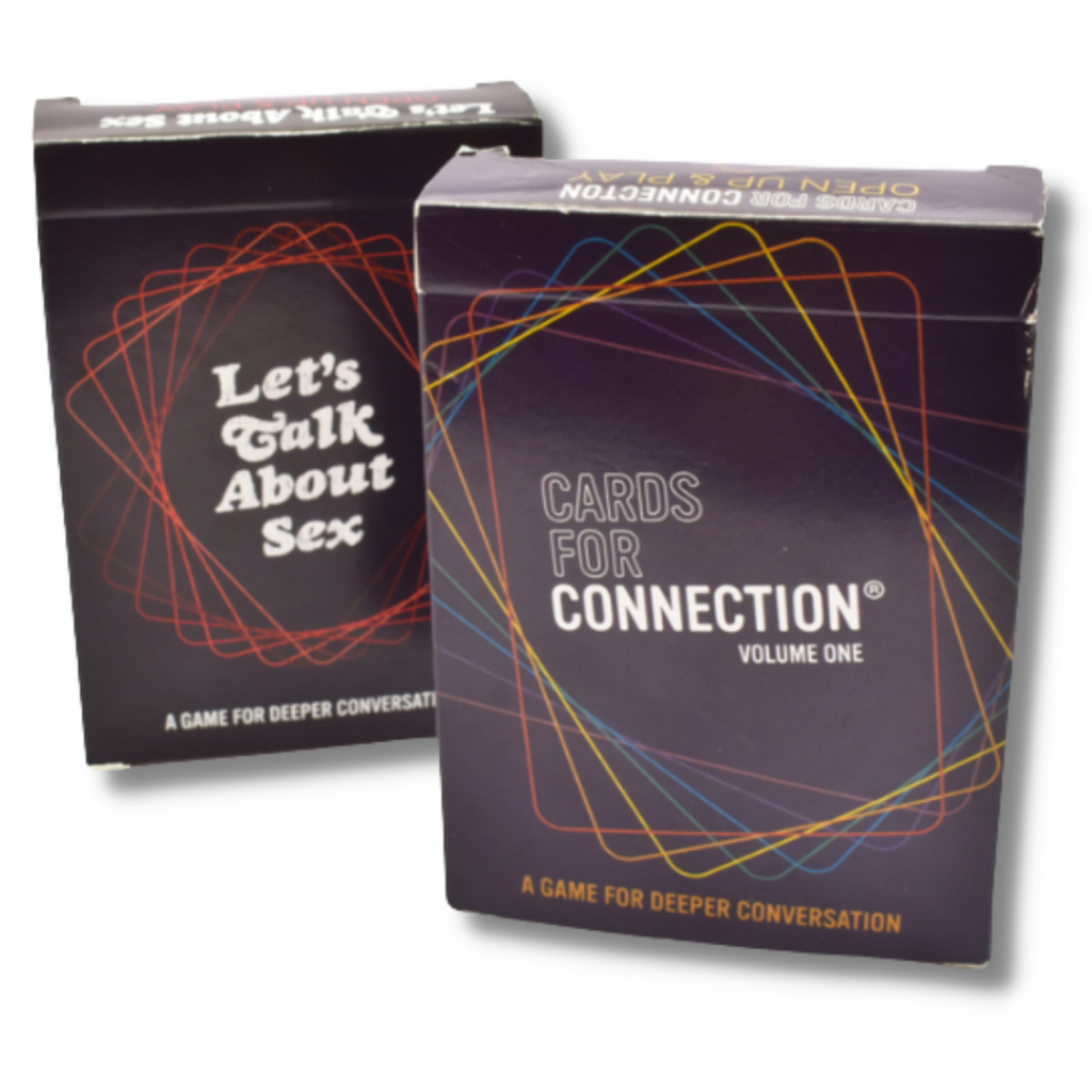 The Love and Relationship Gift Set by Games for Humanity includes a Cards for Connection deck, the Let's Talk About Sex deck, and a Keepsake Bag.