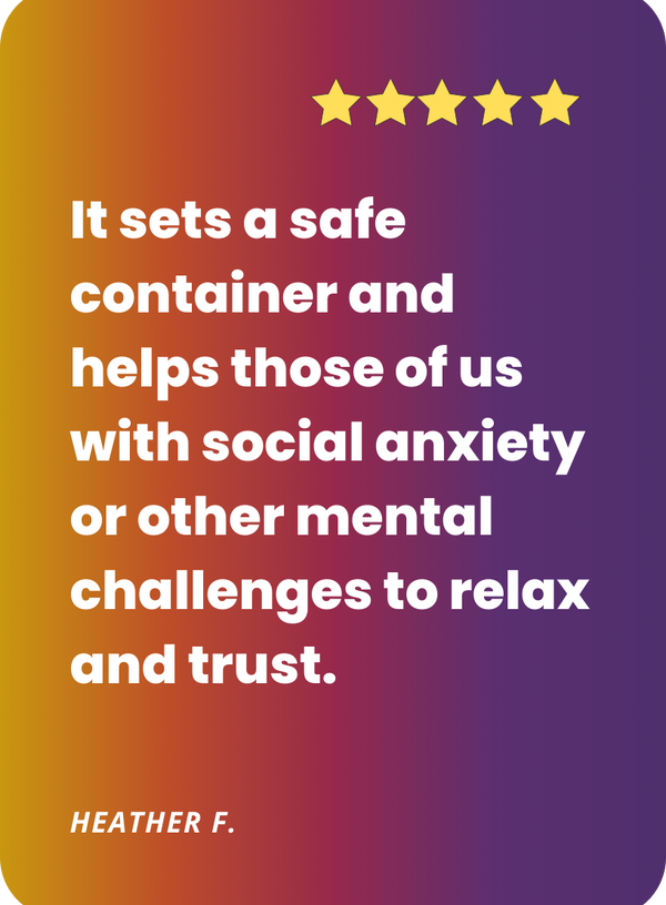 Colorful gradient background with a social anxiety quote by Heather F.