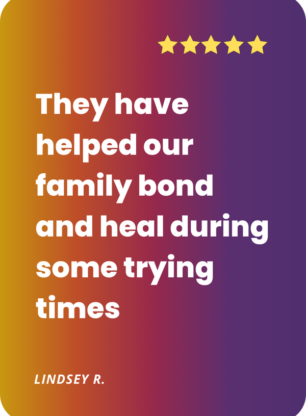 “Testimonial card: Lindsey R. shares how the cards helped her family bond and heal during difficult times.”